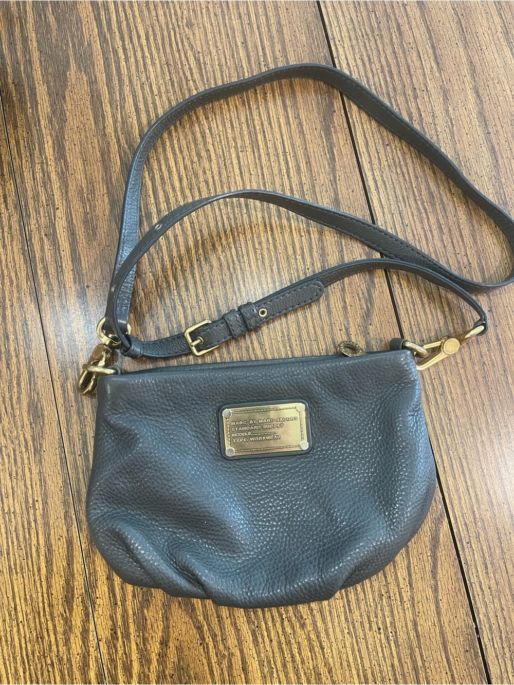 Marc by Marc Jacobs Black Pebbled Leather Crossbody with Gold Plaque